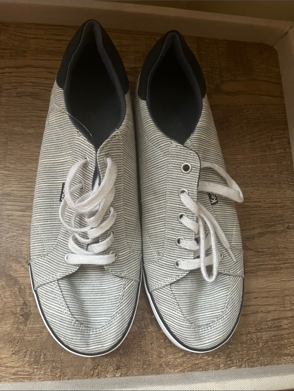 Keds Women's Striped Canvas Sneakers in White and Navy Blue